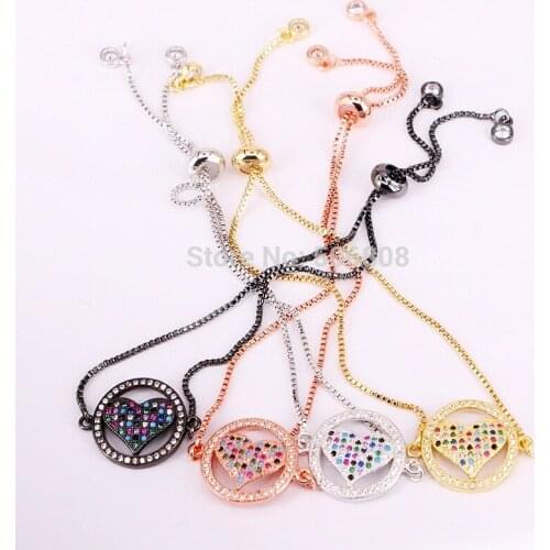 6PCS ZYZ-B566 New Fashion Charm Heart Bracelet For Women Bracelet & Bangle Adjustable Pave CZ Jewelry Gift