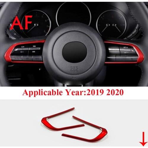 For Mazda 3 2019 2020 Accessories ABS Carbon Fibre/Red Style Auto Middle Steering Wheel Button Frame Cover Trim Sticker Styling