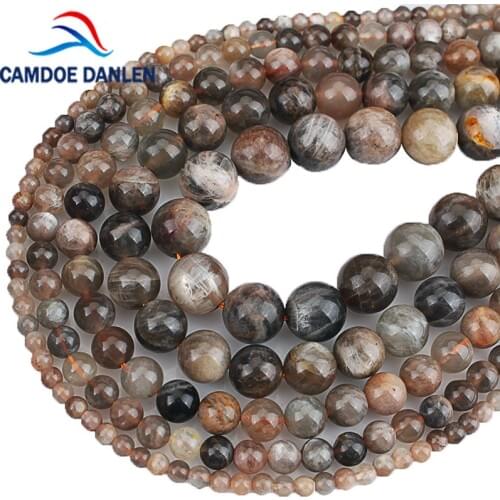 Natural Stone Beads Black Moonstone Gem Round Loose Beads 4 6 8 10 12mm Beads For Jewelry Making Fit DIY Bracelet Necklace