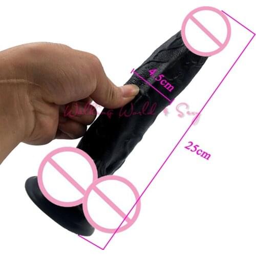 Black Huge Realistic Dildo Strong Suction Cup Flexible Penis (25*4.5cm) Adult Sex Products For Women Female Masturbation Dick