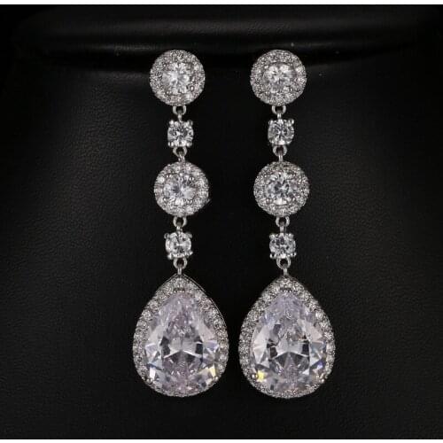 Euro-American Temperament Crystal Eardrop Micro-inset Geometric Zircon Earrings Party Gift for Women