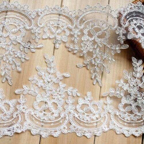 Delicate 5yards 15.5cm Ivory,White Fabric Flower Venise Venice Lace Trim Applique Sewing Craft for Wedding Dec