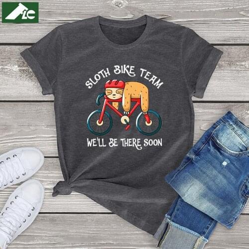 Kawaii Bicycle Sloth t shirt women clothing funny Sloth Bike Team women shirts vintage unisex clothes mens tops soft girls tees