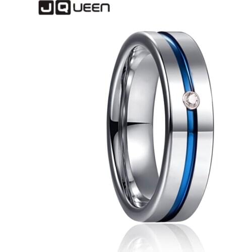 6mm Steel Color Flat Polished Blue Groove Inlaid Zircon Tungsten Carbide Ring Mens Fashion Wedding Jewelry Best Gift