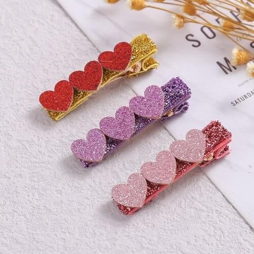1pcs Lovely Heart Hairpin with 3 Heart Hair Clips for Baby Girl Boutique Hairclip for Newborn Baby Hair Accessories 6 Colors