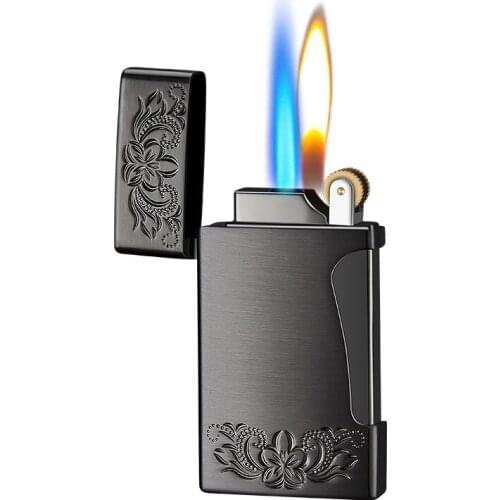 Creative Double Fire Switching Lighters With Classic And Elegant Carved Patterns Personalized Stainless Steel Butane Gas Lighter