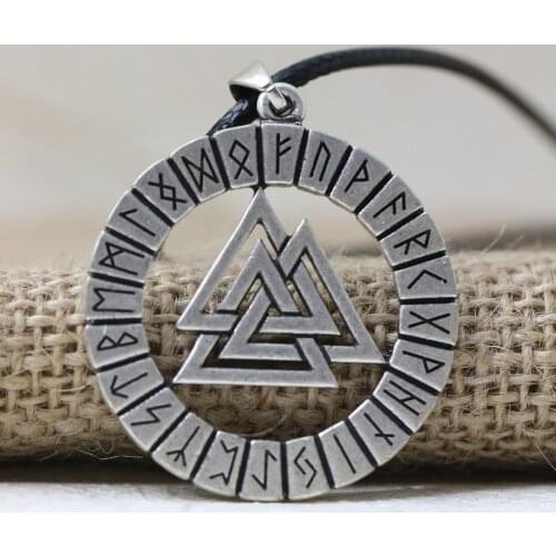 LANGHONG 1pcs Nodic Vikings Runes Pendant Necklace Viking Valknut Original Amulet Pendant Necklace Talisman