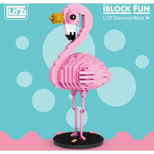 LOZ Diamond Blocks Flamingo Toy Pink Bird Action Figure Colorful Cartoon Animals Educational Bricks DIY Kids Children Gift 9205