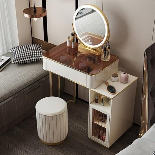 Small Family Model Bedroom Mini Contemporary and Contracted Light Luxury Glass Dresser Economical Dressing Table Self-contained