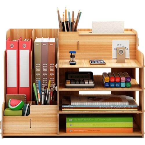 Multi-function Wooden Desktop Organizer Light Weight Office Supplies Books Holder Paper Extraction Storage Box