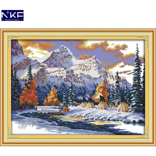 NKF The Snow of Winter Stamped Cross Stitch Pattern DIY Kit Needlework Embroidery Sets Chinese Cross Stitch for Home Decor