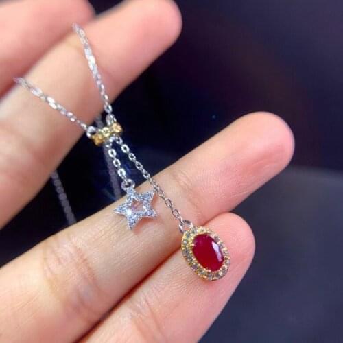 Natural red ruby Pearl Necklace natural gemstone Pendant Necklace S925 silver trendy tassels stars woman wedding gift jewelry