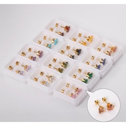 12 Pairs Ladies Earrings Heart Zircon 316L Stainless Steel Earrings Mixed Color Jewelry Prom Accessories Gift For Best Friend