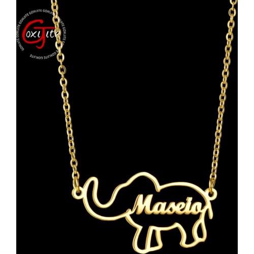 Goxijite Custom Name Necklace For Women Personalized Stainless Steel Nameplate Choker Elephant Pendant Gothic Jewelry