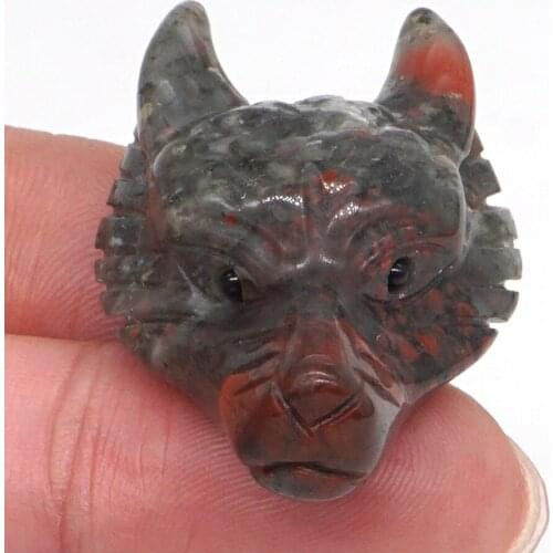 Wolf Head Pendant Natural Gemstone Blood Stone Figurine Crystal Carved Reiki Healing Necklace Fashion Jewelry 1.5"