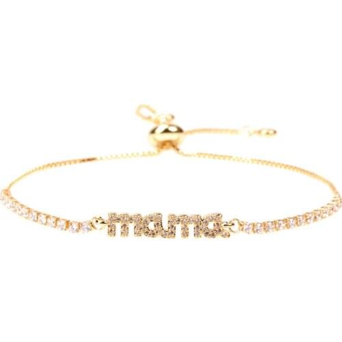 EYIKA Luxury mama Tennis Box Chain Bracelet for Women Resizable Cubic Zirconia Pulseras Mujer Charm CZ Jewelry for Mother Gift