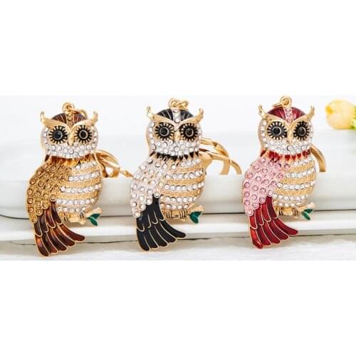 Cute Owl Rhinestone Inlaid Car Key Holder Keychain Purse Bag Hanging Ornament