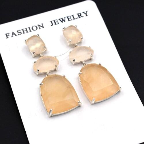 6pair Fashion Natural Geometric Triple Jade Stone Earrings Posts Studs for Women Hanging Dangle Earrings Female Party Jewelry