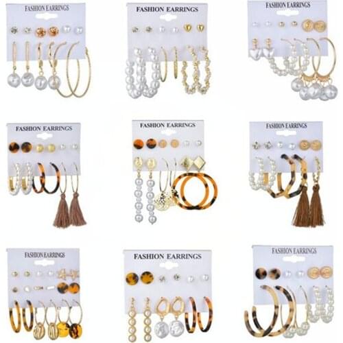 6 pairs 2020 Korean Hoop earrings For Women Pearl square Drop Tassel Earring Heart-Shaped Set Butterfly Stud Jewelry Gifts