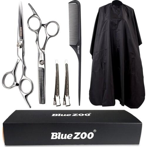 Blue Zoo Hair Salon Household Waterproof Protection Cloth Scissors Carbon Comb Duckbill Clip Haircut 6-Piece Set Gift for Father