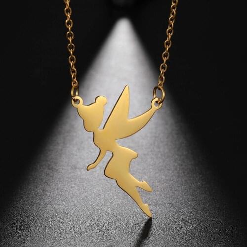Skyrim Cute Fairy Angel Choker Necklace Gold Color Stainless Steel Pendant Necklaces Valentines Day Gift for Women Girls