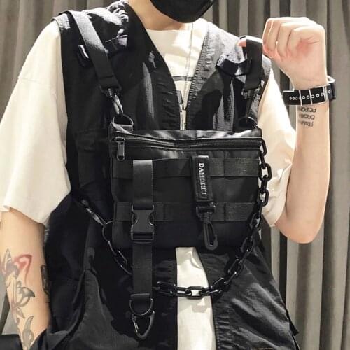 Unisex bullet head hip-hop vest shoulder bag outdoor multifunctional tactical chest pocket waist bag male black chest bag
