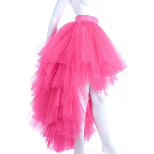 Real Photo Tulle Skirts Brand Quality Long Maxi Jupe Femme Multi Layers Lace Tutu Hi Low Girls Woman Tiered Floor Length Elegant