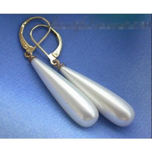 Womens Wedding 30mm white drip SOUTH SEA SHELL PEARL earring real jewelry earrings natural Luxury Ms. girl Wedding Jewelry