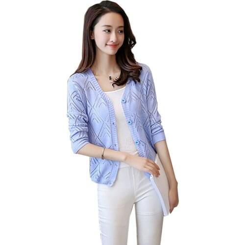 Women Cardigan Sweater 2021 New Female Summer Knitting Thin Air Conditioner Short Coat Outside Little Shawl D1205