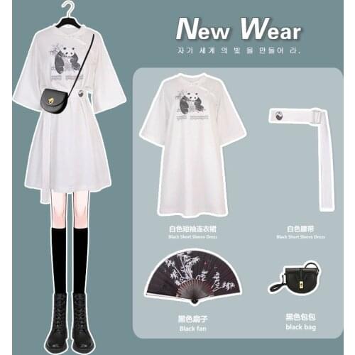 Plus size women 2021 summer new suit western fashion oversize all-match waist dress two-piece sets Long cute T-shirt streetwear