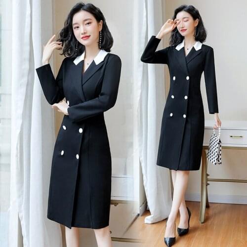 Autumn high-end business OL professional wear simple temperament self-cultivation commute long-sleeved suit collar womens dress