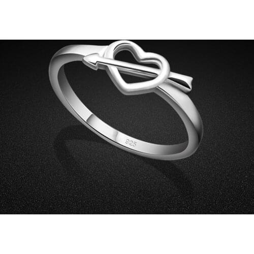 Womens 925 Silver Ring Minimalist Heart Shaped Design Solid Silver Tail Ring Girls Charm Jewelry Student Accessories Gift