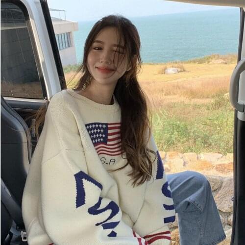 Winter Japanese uniform Gothic College Vintage oversize ins Loose knit Women clothing Letter Long Sleeve Streetwear Sweatshirt