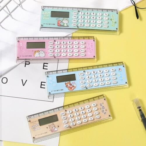 Ruler Calculator, 8 Digits, Battery Power, Cartoon Student Learning Calculator Ruler, Standard Function, Stationery Calculator
