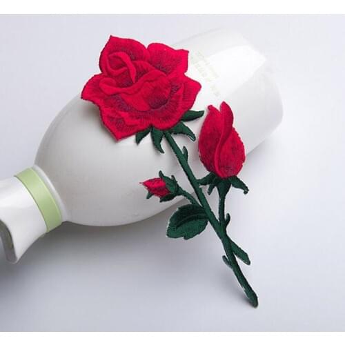 1PC Embroidered Red Rose Flower Patch for Clothing Iron on Rose Patches DIY Apparel Accessories