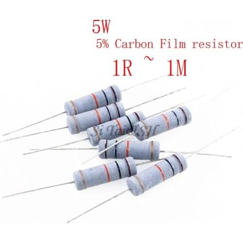 10pcs 5W 5% Carbon Film resistor 1R ~ 1M 2.2R 10R 22R 47R 51R 100R 150R 470R 1K 4.7K 10K 47K 1 2.2 10 22 47 51 100 150 470 ohm
