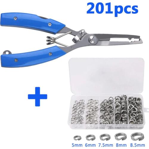 201pcs Stainless Steel Fishing Split Rings Kit High Strength Crimping Fishing Pliers Fish Scissors Fishing Accessories Kit