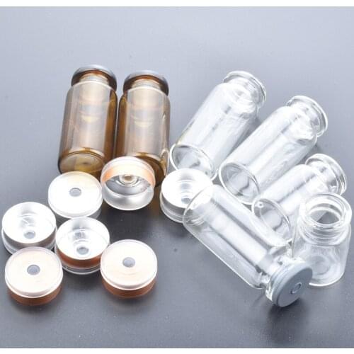 50pcs 10ML Clear Injection Glass Vial with Center Plastic Aluminum Cap 10CC Transparent Liquid Medicine Glass Containers