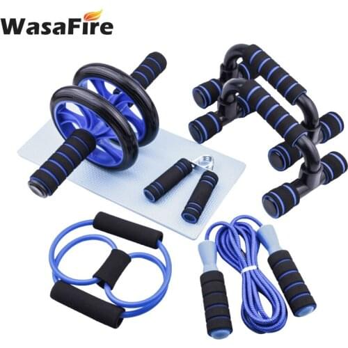 7pcs/set Muscle Trainer Wheel Roller Kit Abdominal Roller Push Up Bar Jump Rope Workout Fitness Equipment