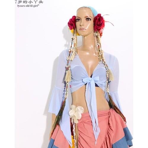 Bellydance costume top Wavy edge butterfly sleeve Practice clothing top dancewear BYY51-55