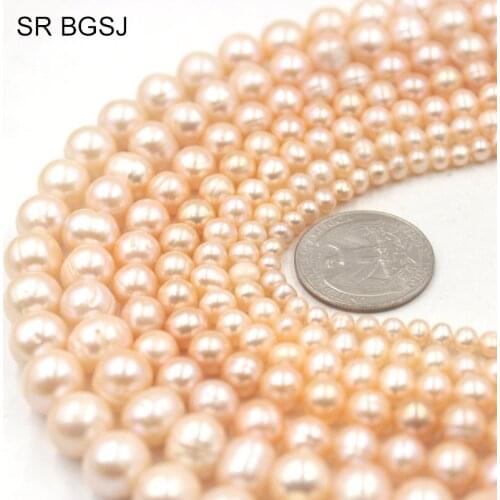 Free Ship 4-11mm Nearly Round Natural Freshwater Pearl Jewelry DIY Beads Loose Pink Pearls Strand 14"