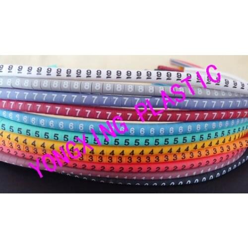 Freeshipping 500pcs/lot EC-0 1 2 3 0.75 1.5 2.5 4.0 6.0 10.0mm2 cable marker 0-9 10 different number colorful mixed