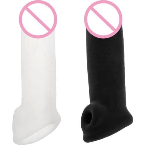 Big Penis Extender Enlarger Penis Sheath Cock Enhancer Ball Stretch Sleeve Girth Black White 16x4cm