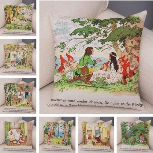 Snow White and the Seven Dwarfs Cushon Cover Decor Vintage Style Fairy tale Cartoon Pillow Case for Sofa Home Plush Pillowcase