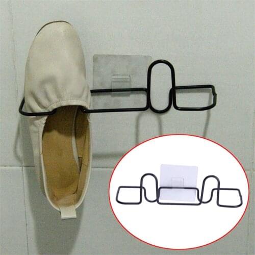 Black Iron Adhesive Door Wall Mount Shoe Slipper Storage Rack Hanging Shelf Shoes Best Holder Organizer Black