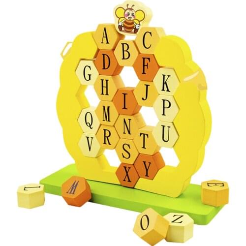 Wood Honeycomb Alphabet Puzzle Stacker Educational Preschool Toys for Kids