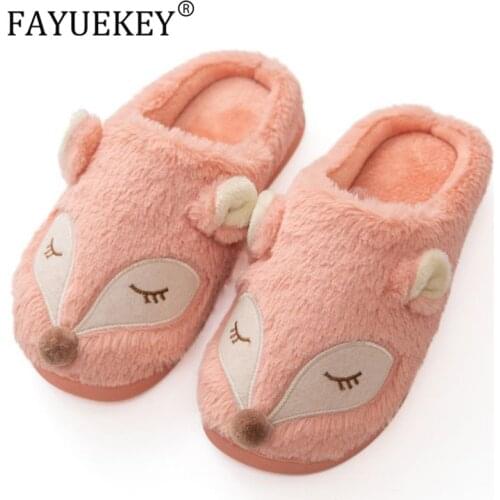 FAYUEKEY Fashion Spring Autumn Winter Home Cotton Plush Slippers Indoor\ Floor Shoes Girls fox Men and women couples thickened