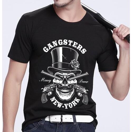 Summer Mans T-shirt Gothic Style Skulls Pattern Short Sleeve Male Tops Simple Classic O-Neck Black Print Tee Shirt Men Clothes