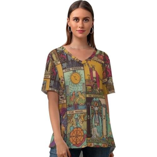 Tarot T Shirt Funny Woman Street Style T-Shirt Short Sleeve Graphic V Neck Tee Shirt Plus Size
