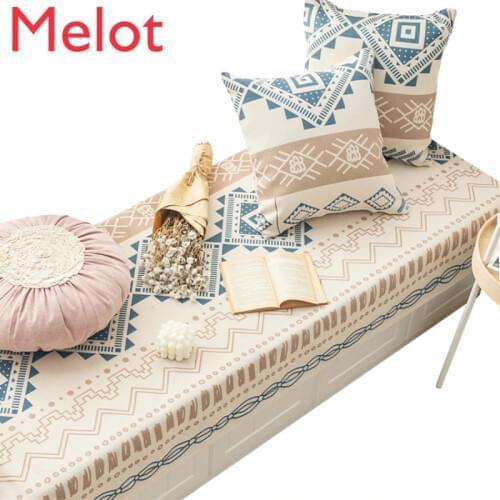 Cotton and Linen Ethnic Style Window Cushion European Bedroom Balcony Tatami Ledge Cushion Non-Slip Machine Washable